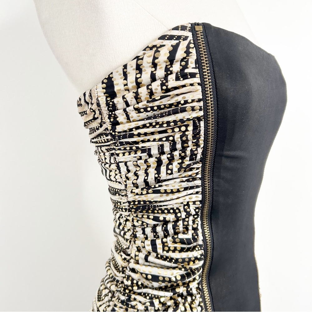 Y2K Vintage Bebe Addiction Gold Strapless Clubbing Micro Mini Dress Size XS - Picture 7 of 10